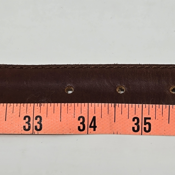 EDDIE BAUER BROWN LEATHER BELT BRASS BUCKLE TWISTED STITCHES MEN SIZE 36 WESTERN - Picture 11 of 15